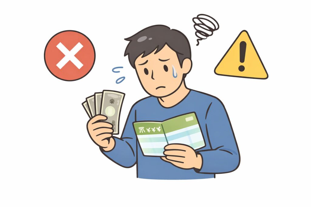 故人の銀行口座からお金を引き出そうとして悩み、警告マークに注意されている人物