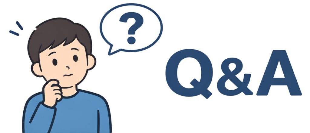 疑問を持つ人物と「？」の吹き出し、Q&Aの文字を組み合わせたイラスト。相続や遺言に関するよくある質問を表現している。