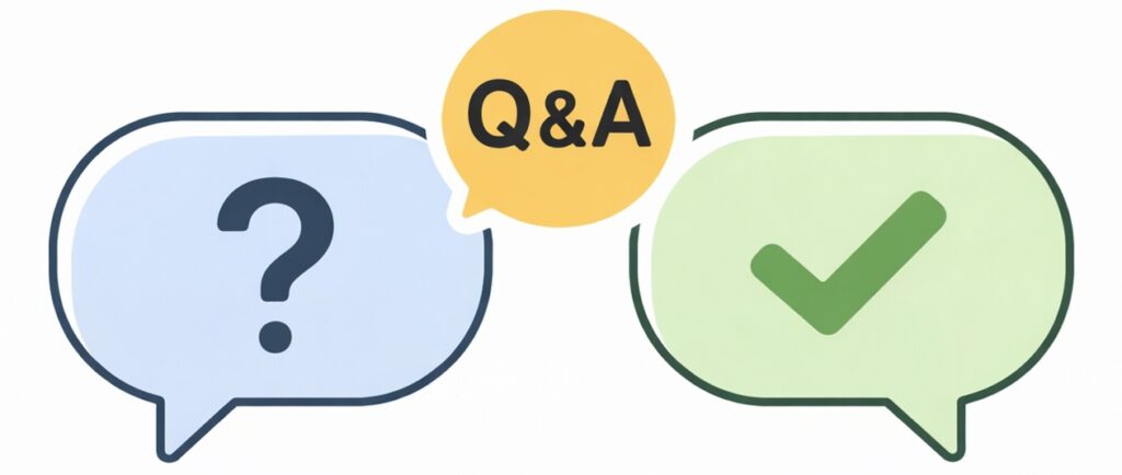 Q&Aを表すアイコンで吹き出しの中にクエスチョンマークとチェックマークがあるイラスト