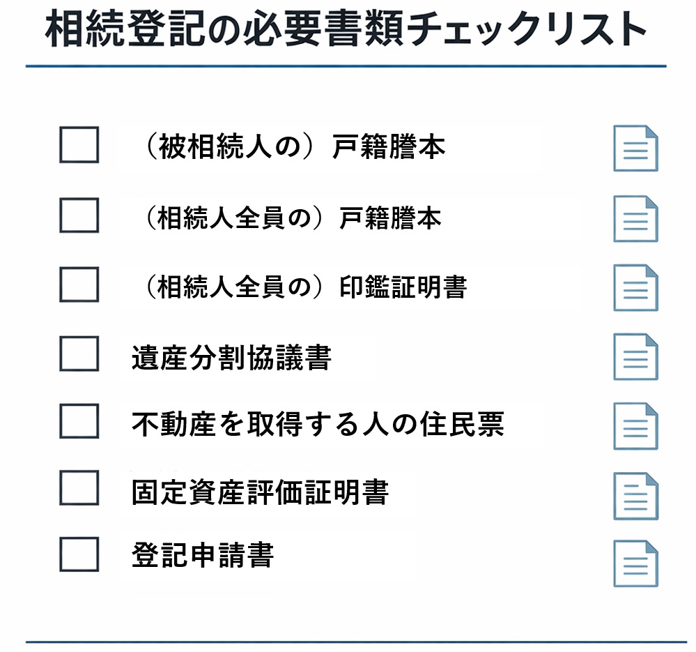 相続登記に必要な書類を一覧化したチェックリスト（戸籍謄本・住民票・遺言書など）