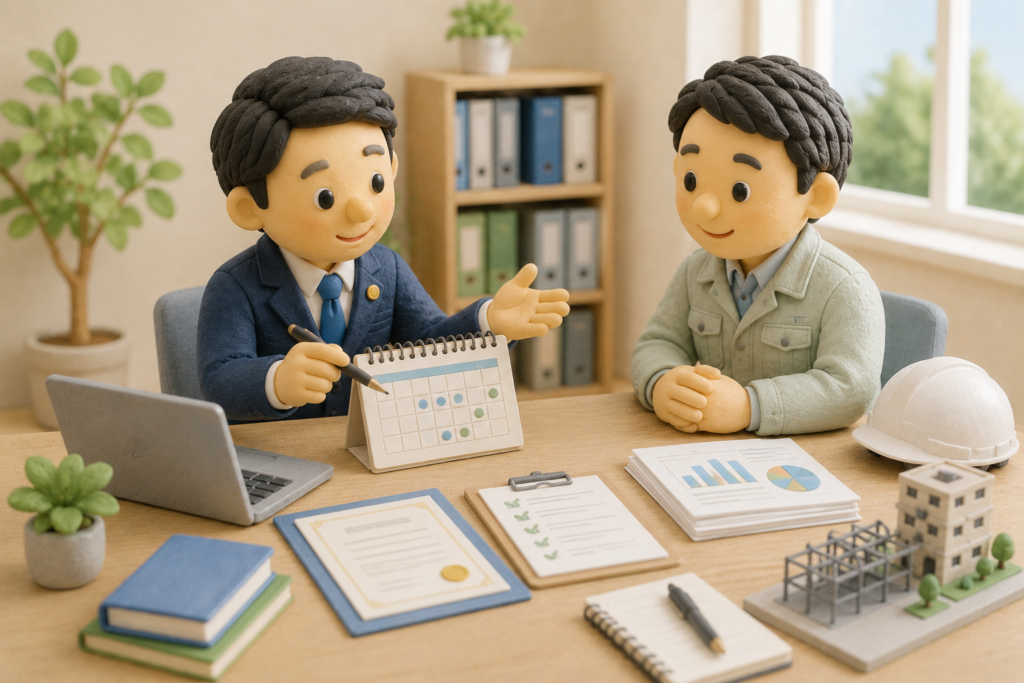 建設業許可取得後の更新期限や変更届を行政書士と定期確認する建設会社経営者