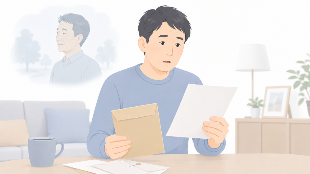 長年疎遠だった父親の相続を突然知らされ、届いた書類を見て戸惑う人