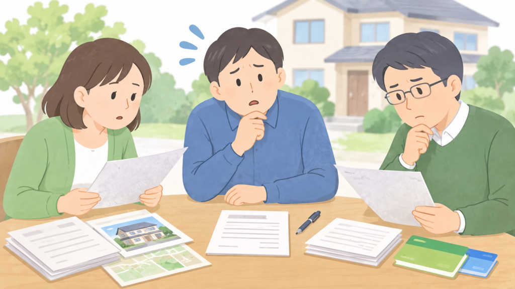 相続財産の情報に差がある兄弟姉妹が遺産分割について確認するイラスト