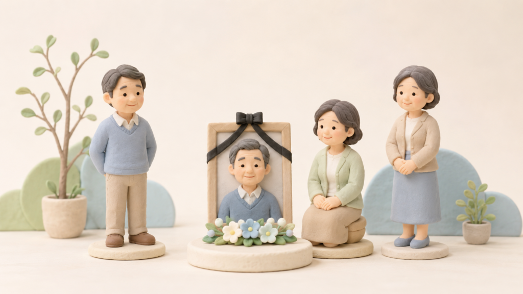 子どもも親もいない男性の相続で、妻と兄弟姉妹が相続人になる関係を表したクレイアート風イラスト