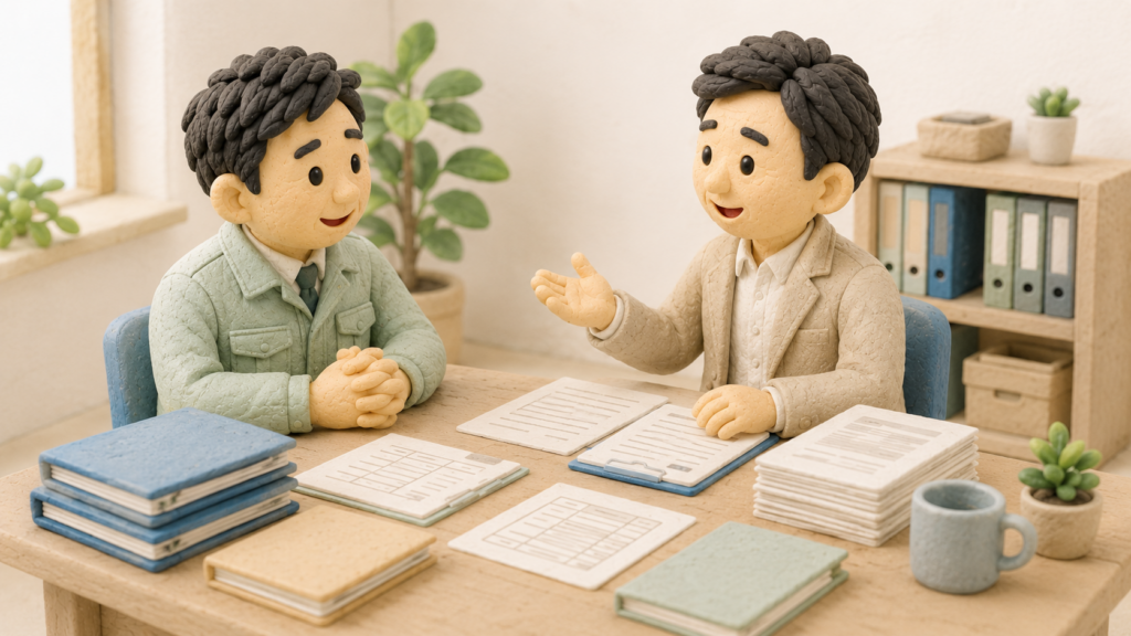 建設業許可の決算変更届について行政書士への相談を終え、安心した建設会社代表者