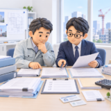 東京都の建設業許可の新規申請に必要な書類を確認する建設会社経営者と行政書士