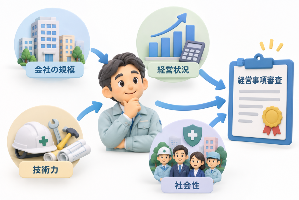 経営事項審査で会社の規模・経営状況・技術力・社会性を総合的に評価する仕組み