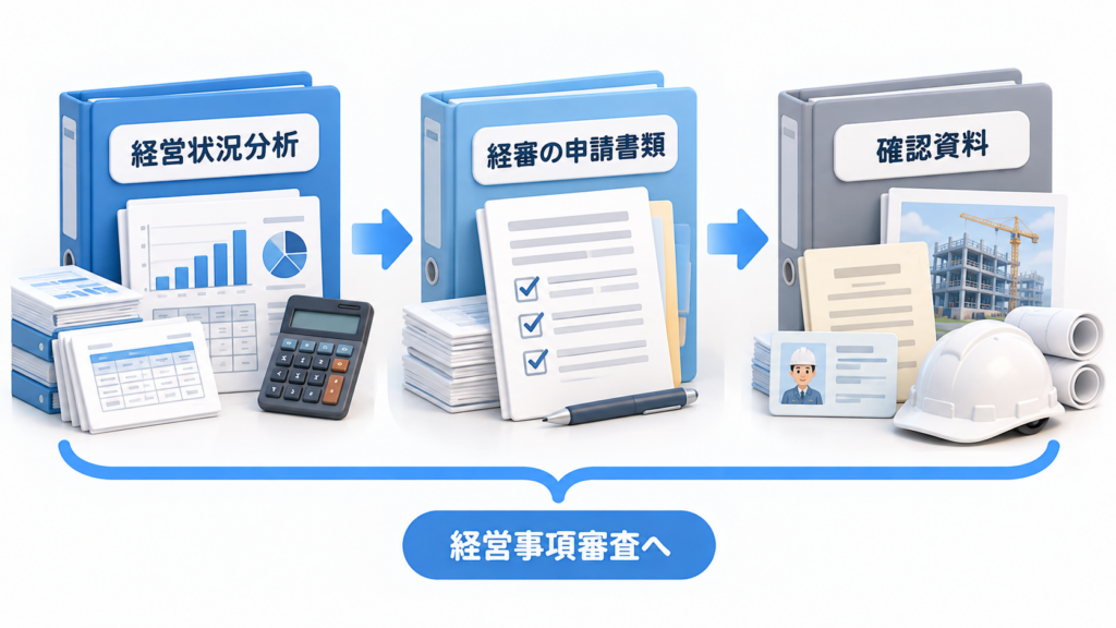 経営事項審査で準備する経営状況分析・経審の申請書類・確認資料の3種類
